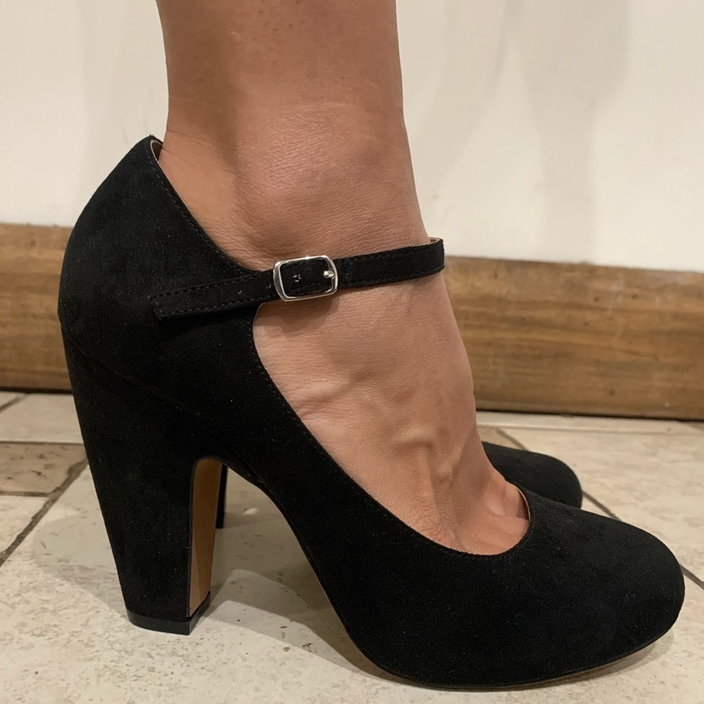New Black Suede Chunky Heels
